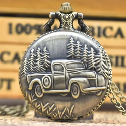Vintage Bronze Clamshell Vintage Car Cameo Necklace Quartz Pocket Watch Gifts Are Common For Male And Female Students