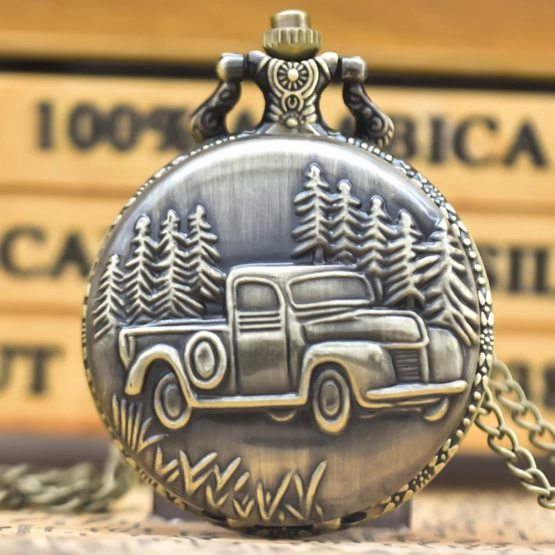 Vintage Bronze Clamshell Vintage Car Cameo Necklace Quartz Pocket Watch Gifts Are Common For Male And Female Students