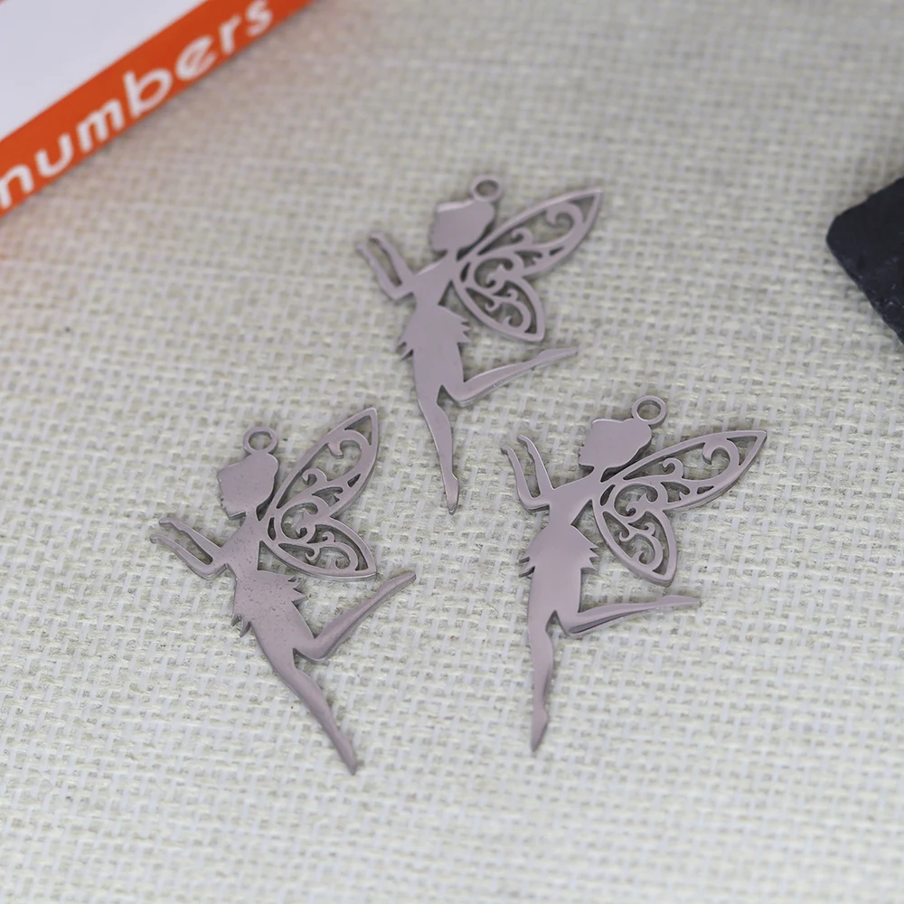 3pcs/lot Stainless Steel Charms Vintage Fairy Angel Pendants Necklaces for Jewelry Making DIY Handmade Craft Accessories