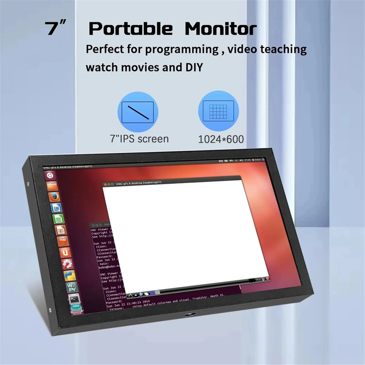 شاشة محمولة 7 بوصة IPS 1024x600 LCD متوافقة مع HDMI VGA AV مدخل تيار مستمر من النوع C طاقة للكمبيوتر المحمول والكاميرا والتلفزيون DVD