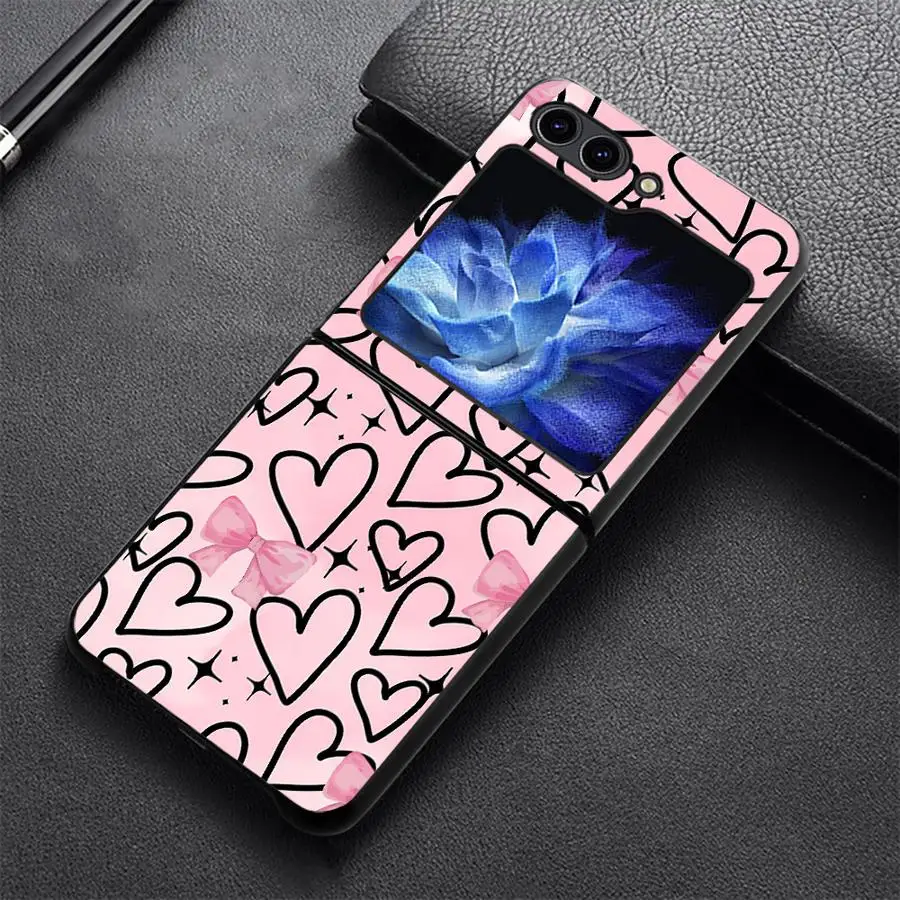 Case for Samsung Galaxy Z Flip 8 Flip6 Flip7 FE Flip3 Flip4 Flip5 Z Flip 7 6 5 4 3 Phone Cover Black And Pink Love