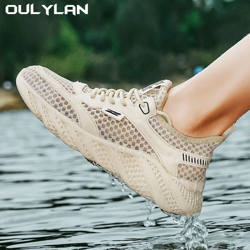 Oulylan Breathable Sneakers Lightweight Sports Shoes Male Quick Drying Outdoor Hiking Water Wading Shoes for Men Hollow Mesh