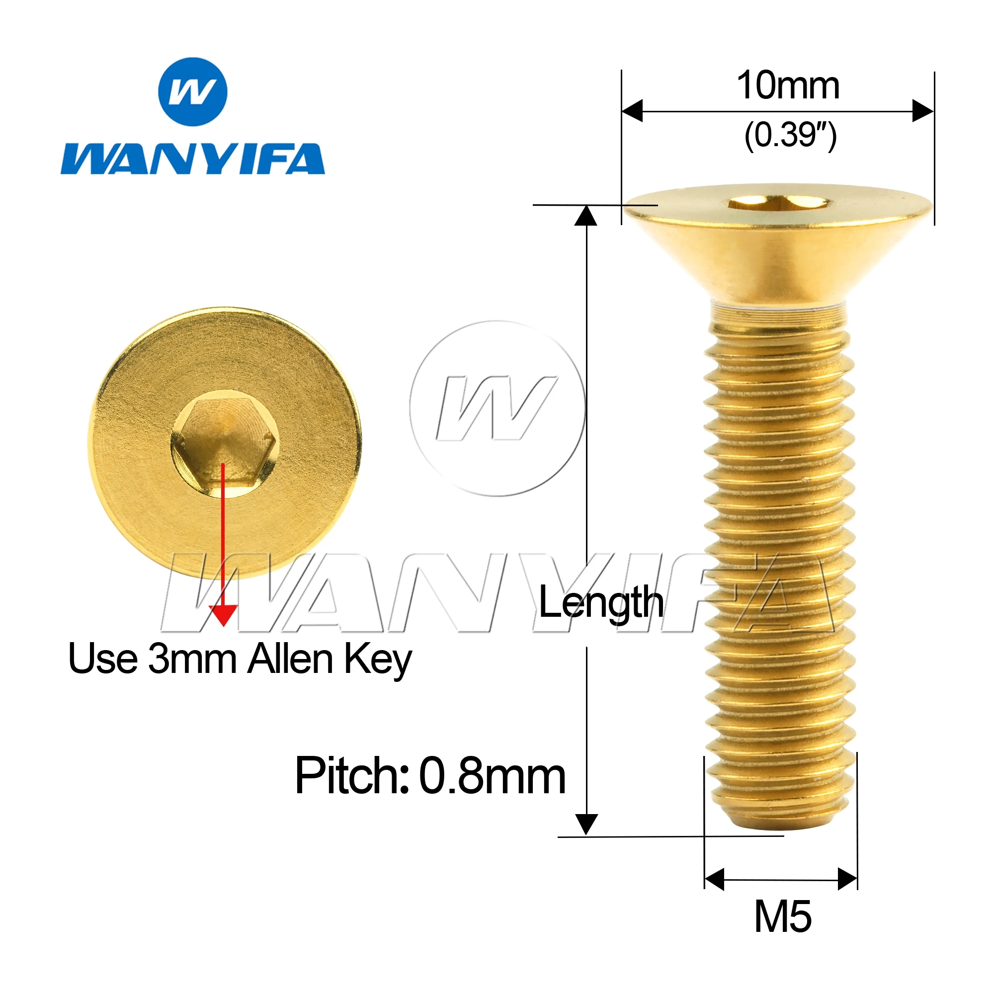 Wanyifa M5 티타늄 볼트, 평평한 카운터 싱크 헤드, 자전거 페달용 육각 나사, 10mm, 12mm, 15mm, 20mm, 25mm, 30mm, 35mm, 4 개, 10 개