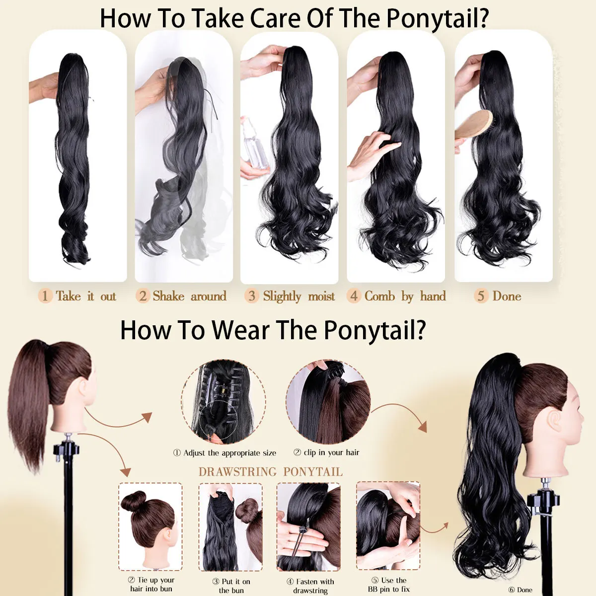 Extensões de rabo de cavalo- 22 Polegada clipe de garra extensões de cabelo de rabo de cavalo para mulheres ondulado sintético garra clipe em rabo de cavalo postiços