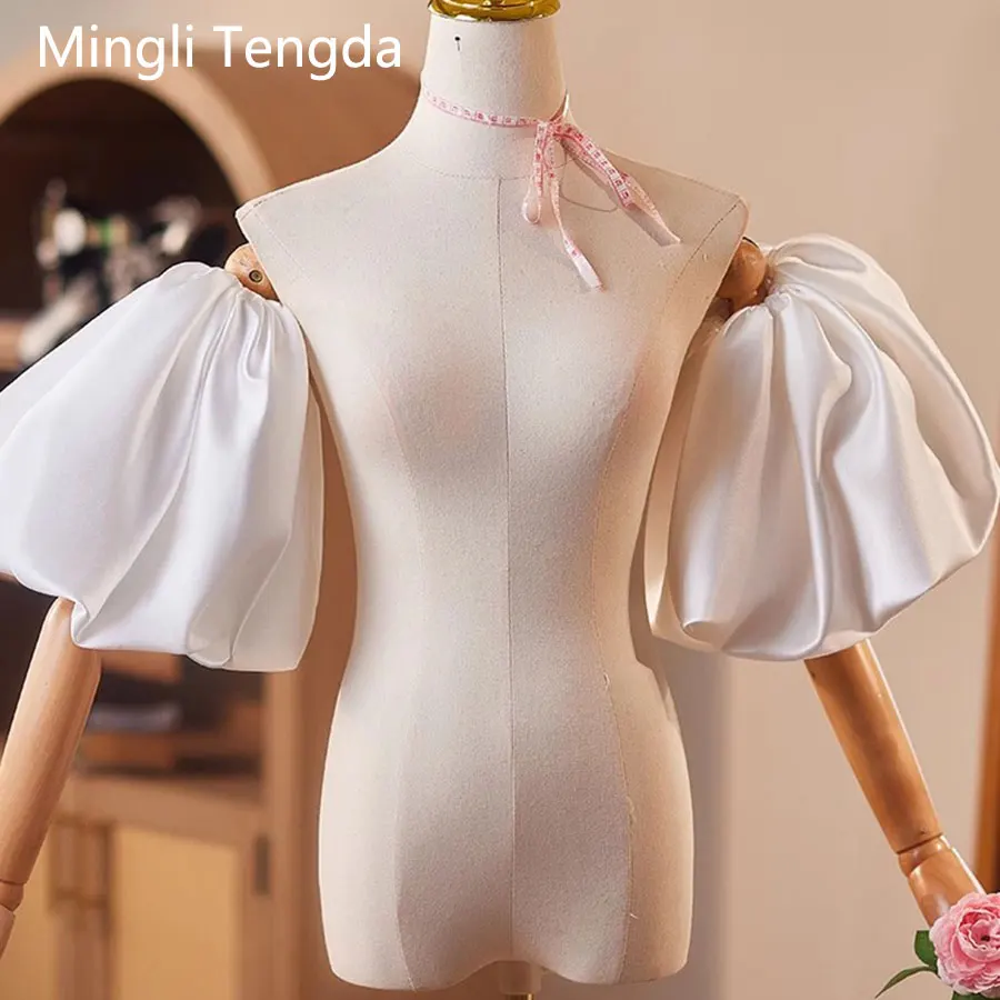 Mingli Tengda Removable Puffy Sleeves Satin Bride's Arm Covering Hand Sleeve Fingerles Women's Wedding s Gloves Accessories
