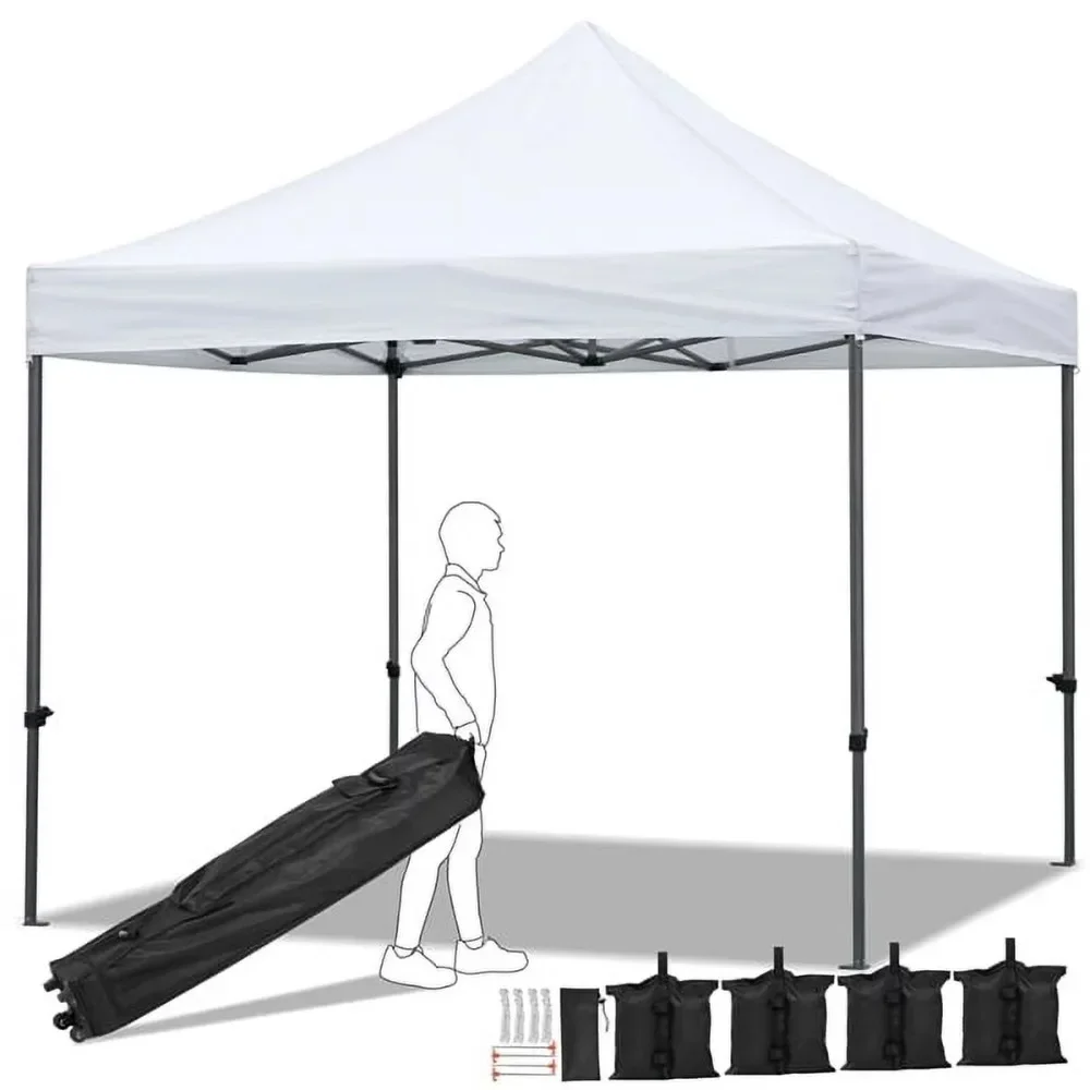 

Adjustable 10' X 10' Commercial Pop-up Canopy With Wheeled Carry Bag White Freight Free Camping Waterproof Outdoor Awnings Shade