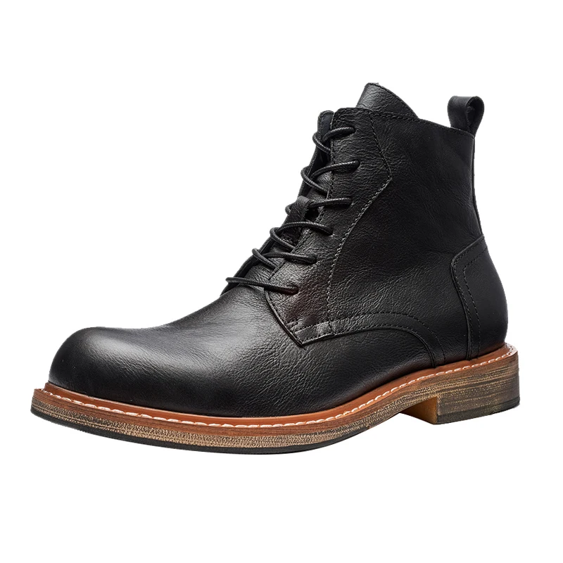 British Vintage Riding Boots Men's Shoes Genuine Leather Work High Top Thick Bottom Motorcycle Casual Chelsea Boots Male