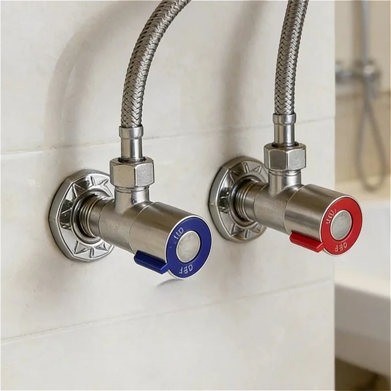

Stainless Steel Hot Cold Inlet Valve Kitchen Toilet Filling Angle Valves Sink Basin Water Heater Faucet for Bathroom Accessories