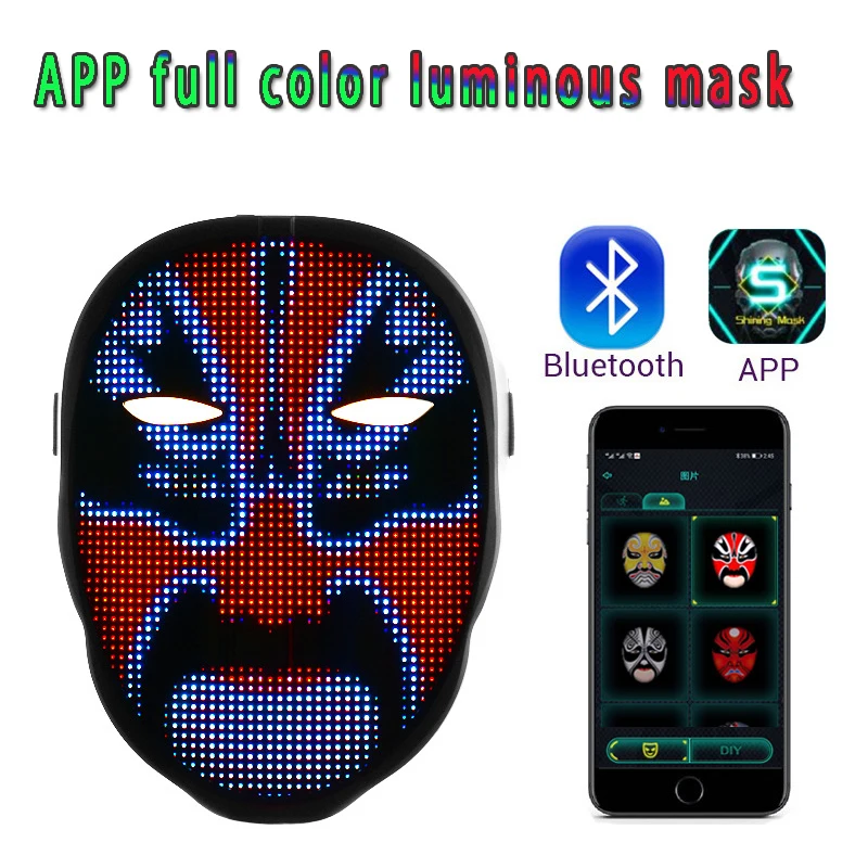 LED Bluetooth Control Mask Dance DJ Bar Night Flashing Led Light Cosplay Supplies DIY Picture Full Color Mask
