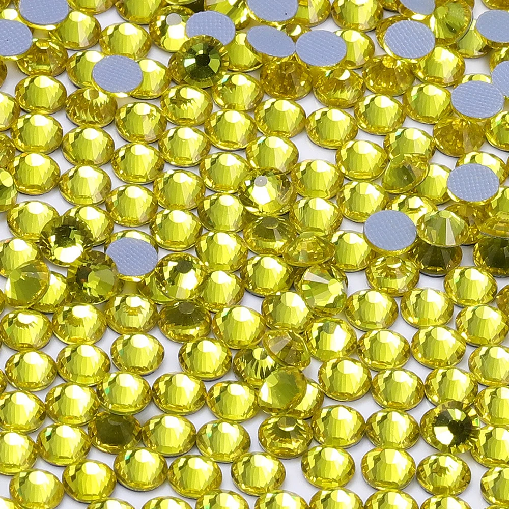 SS3-SS30 Lemon Yellow High Quality Nail Art Hotfix Rhinestones Glitter Glass Round Crystal Strass For Garment Crafts Decoration