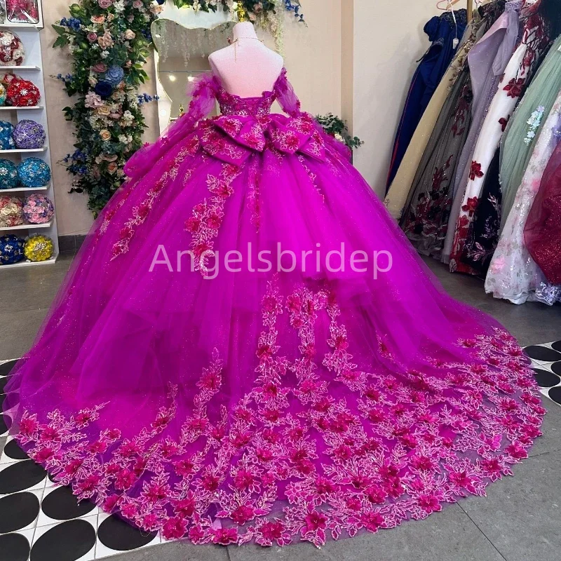 Angelsbride-Vestido de noite com apliques 3D, vestido de baile, vestidos Quinceanera, manga comprida, novo, 2022, 15