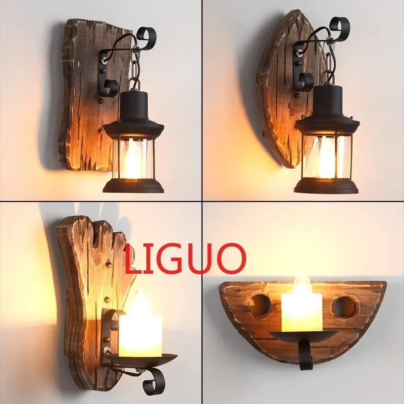 

Retro Wooden Wall Lamp for Living Room Wood LED Sconces Cafe Bar Bedroom Bedside Industrial Style Home Decor Wall Light Fixtures