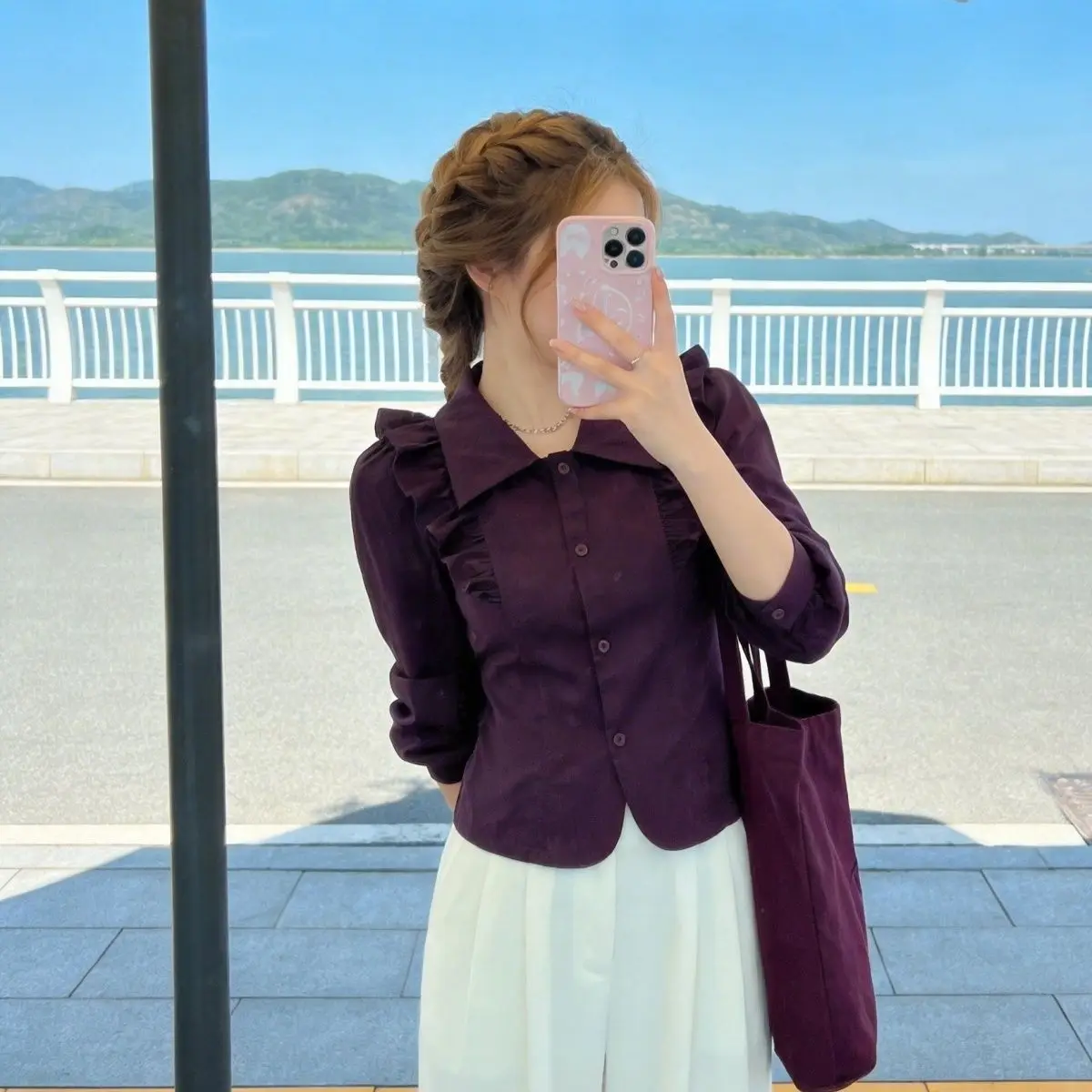 

Retro Ruffle Sve Patchwork irt Spring Summer New Sle Faionable Slimming Long Sve Women's Top Ele Loose Fit Po...