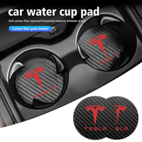 2pcs Car Coaster Carbon Water Cup Slot Non-Slip Pad Bottle Mat For Tesla Model Y 3 S X Roadster Bonina