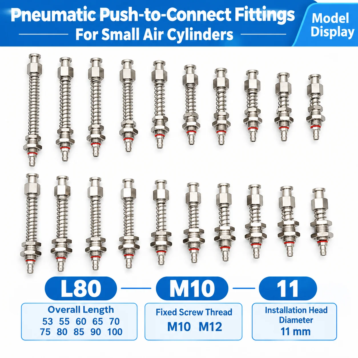 M10 Top Entry Spring Leveler Vacuum Suction Cup Holder L53-L100 Non-Rotating Fitting for EOAT Robot Arm Automation