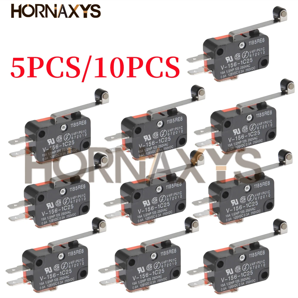 5 sztuk/10 sztuk V-156-1C25 15A mikroprzełącznik, przycisk SPDT chwilowy wyłącznik krańcowy zatrzaskowy, przełącznik podróży
