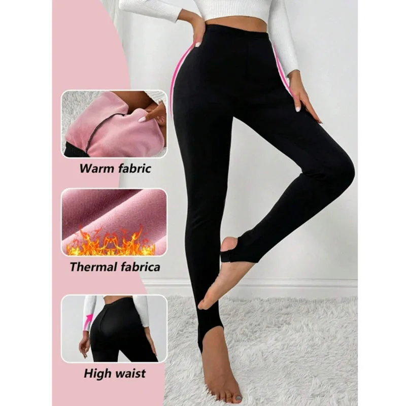 

Fall Winter Warm Fleece-Lined Step On Foot Leggings Women High-Waisted Butt-Lifting Leggings Tummy Control Stretchy Slim Legging