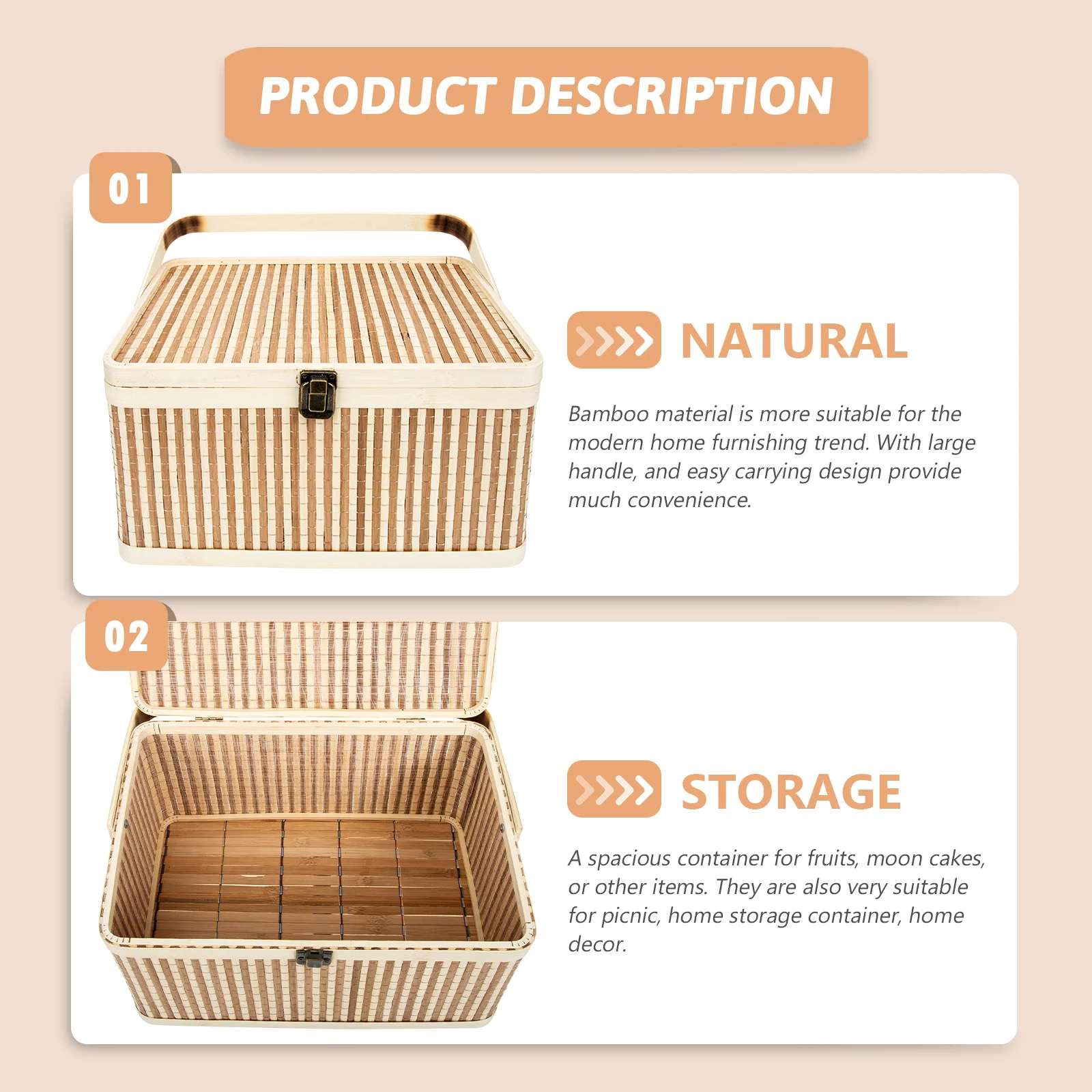 

Bamboo Gift Box Decorative Basket Woven Food Candy Hand-woven Weaving Elegant Latch-lock