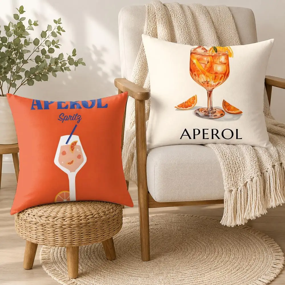 A-Aperol Logo S-Spritz-z Cushion Cover Double-Sided Plush Sofa Cushion Covers Organic Breathable Invisible Zipper