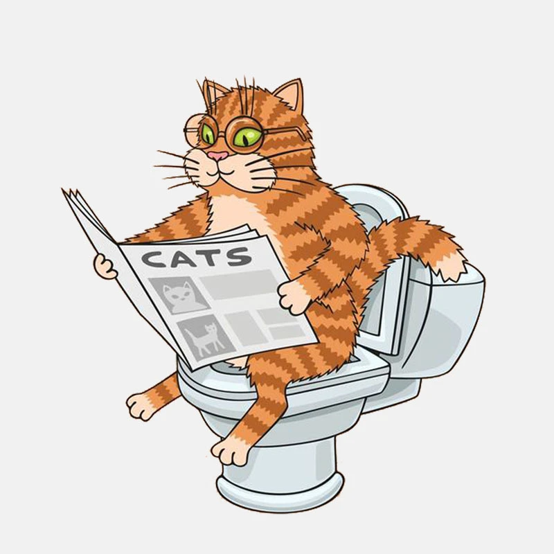 Car Sticker Interesting Cat on The Toilet Wearing Glasses Reading A Newspaper Cover Scratches Waterproof PVC,14cm*15cm