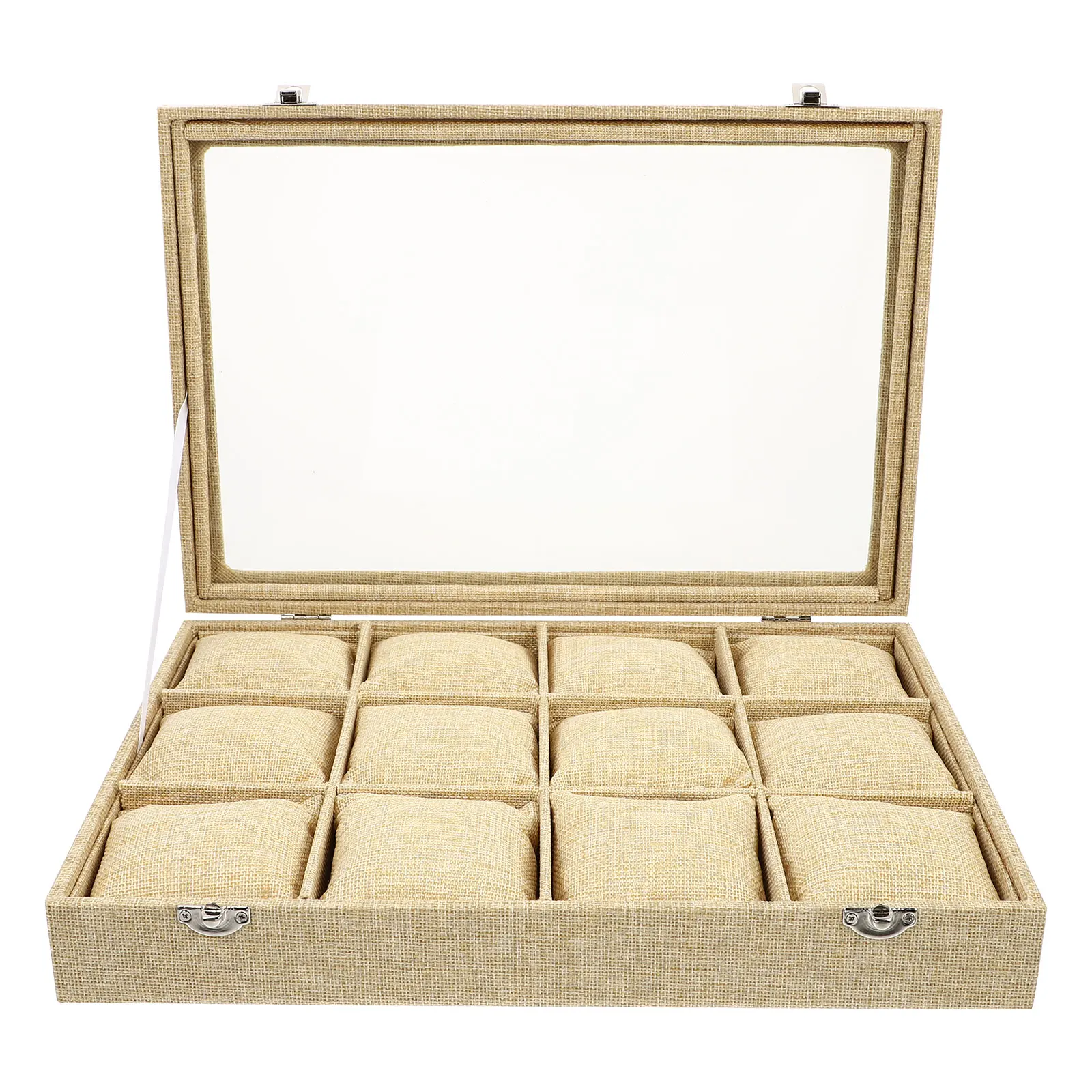 

12 Slots Watch Storage Case Jute Material Durable Home Shop Use Decorative Box Store Display Watches Jewelry Container