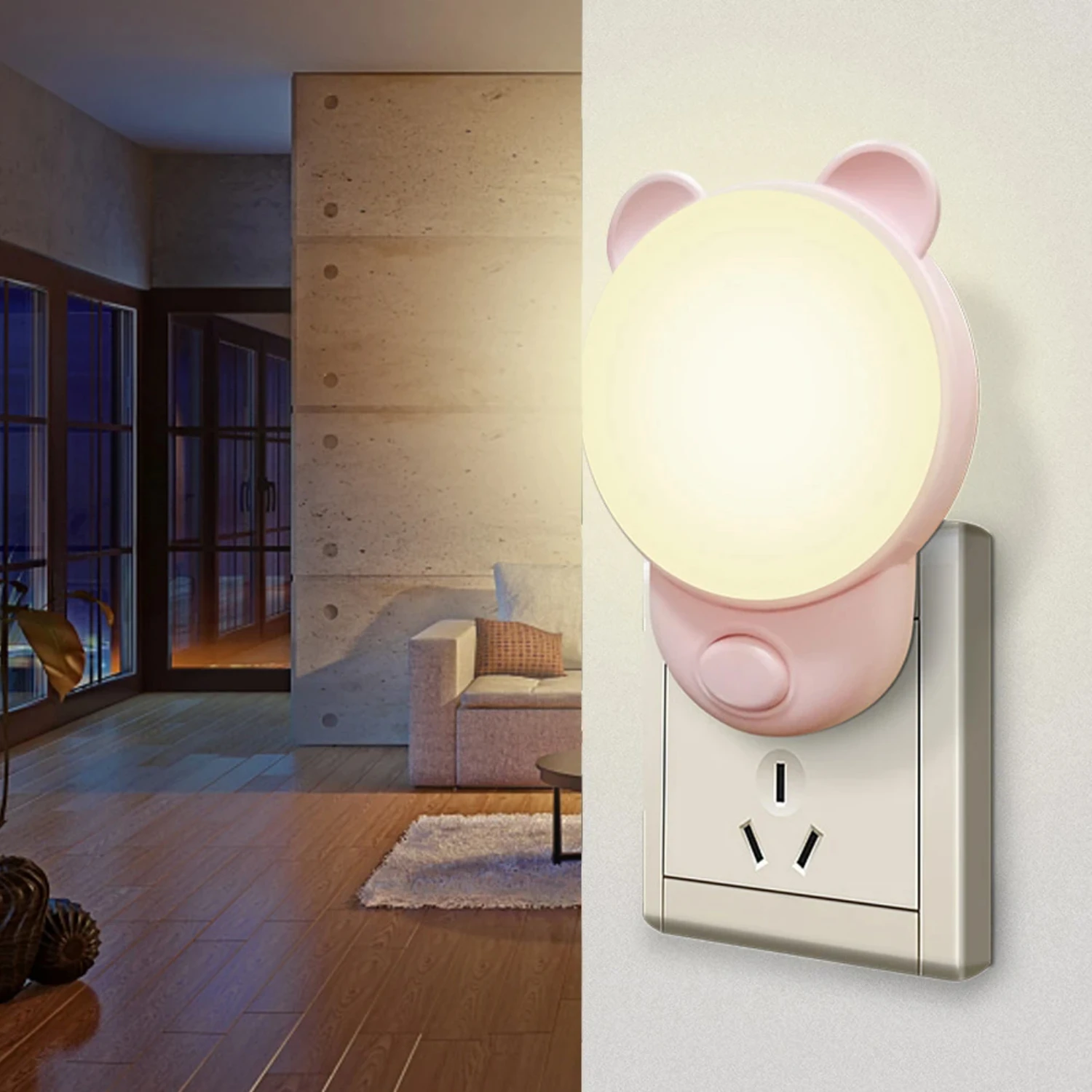 Soft Glow Bedside Lamp - Perfect Ideal Gift for Kids' Rooms Creating Warm Atmosphere in Corridors, Bathrooms - AC220V Lug Includ