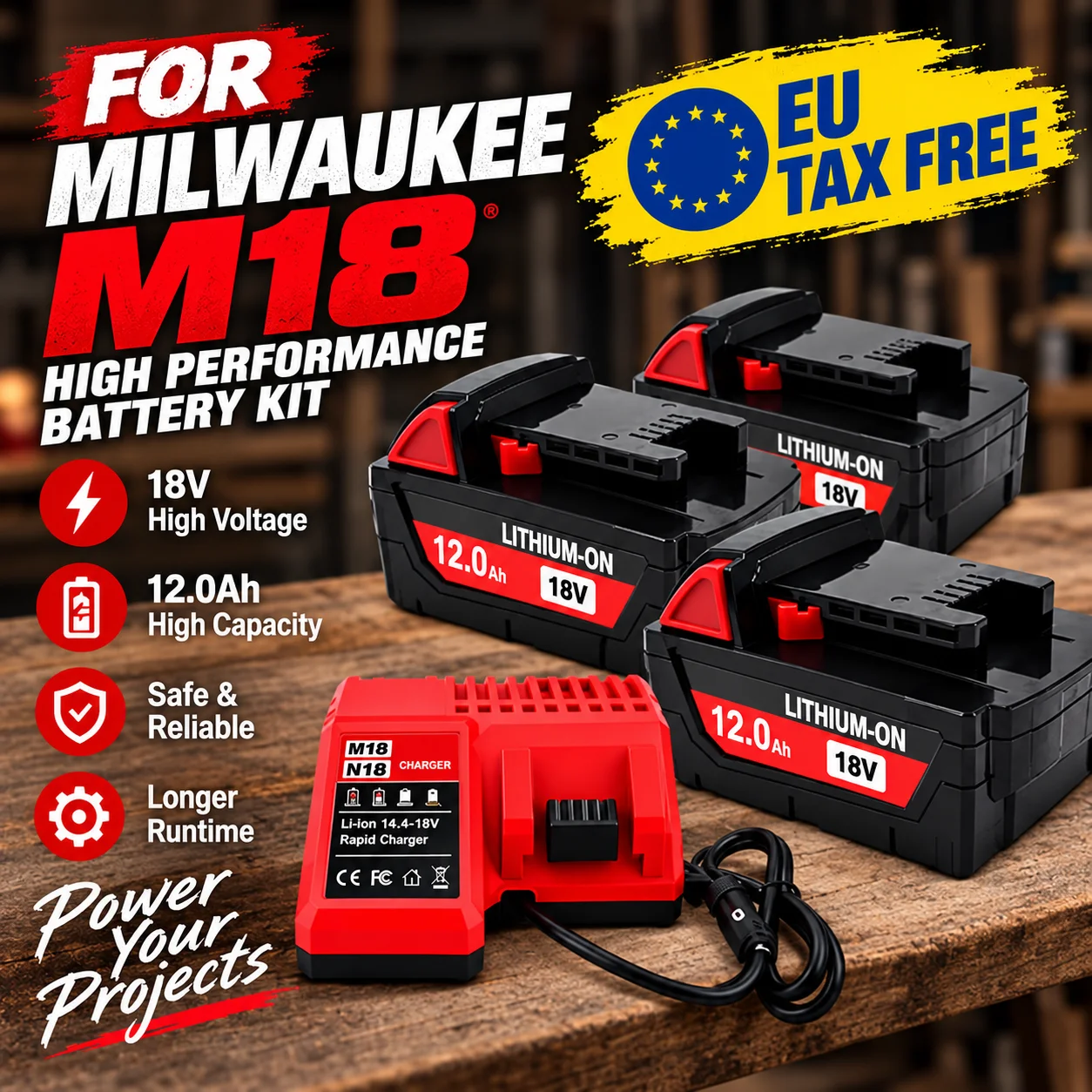 Oryginalna ładowarka do akumulatorów litowych M18 XC 18V 12000mAh, kompatybilna z modelami Milwaukee M18 48-11-1815, 48-11-1850, 2646-20, 2642-21ct.