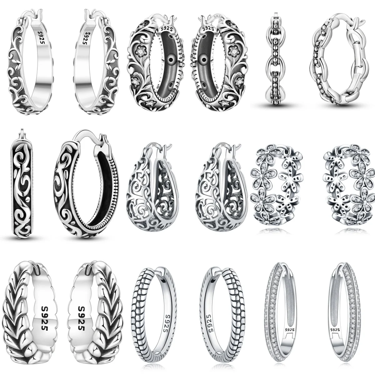 

925 Sterling Silver Retro Grass Pattern Earrings Jewelry Versatile Hoop Earrings For Women Jewelry Birthday Party Fine Gifts
