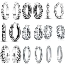 925 Sterling Silver Retro Grass Pattern Earrings Jewelry Versatile Hoop Earrings For Women Jewelry Birthday Party Fine Gifts