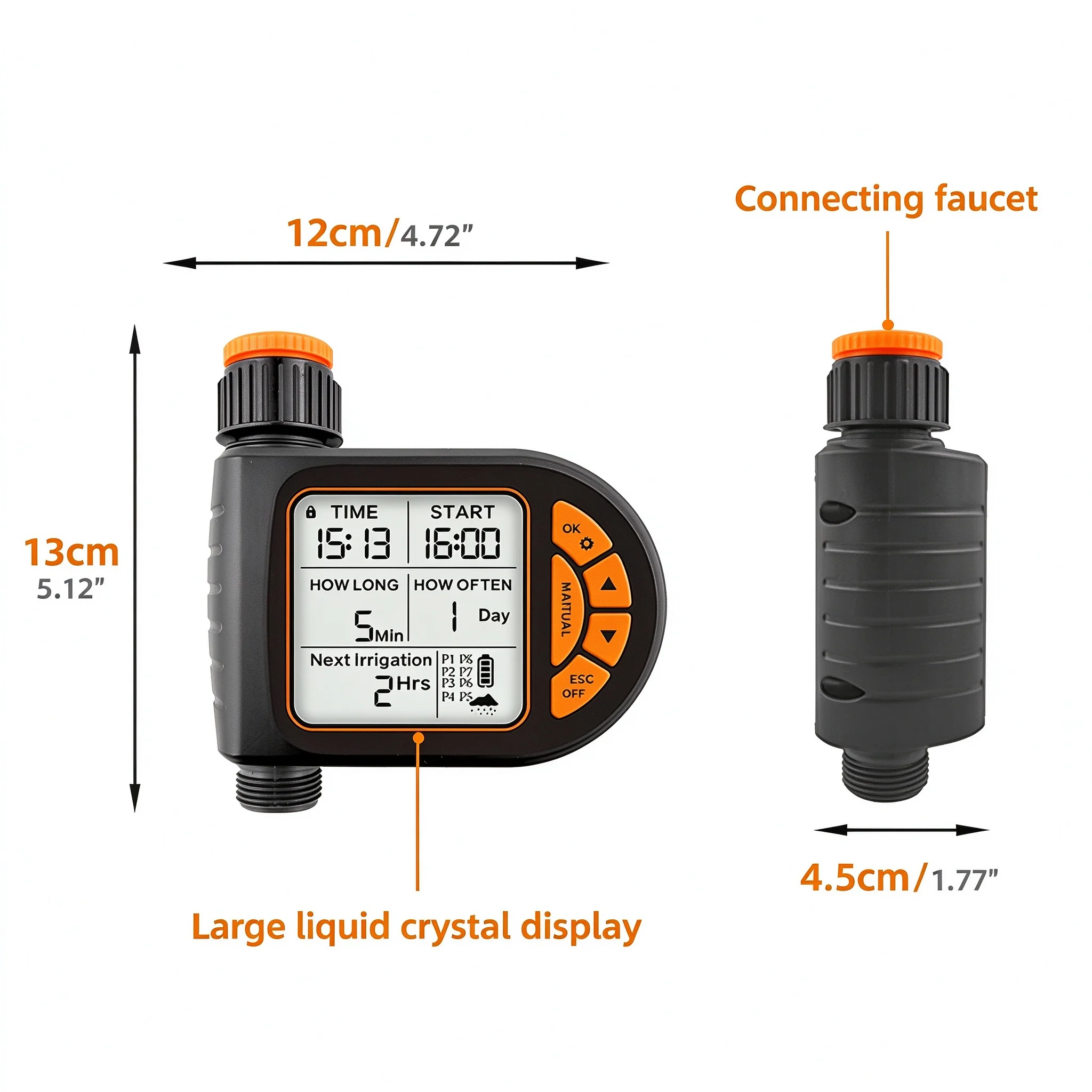 Garden Water Timer Large LCD Screen 8 Programmable Programs  Rain Delay Auto Manual Watering Yard Lawn Balcony Drip System