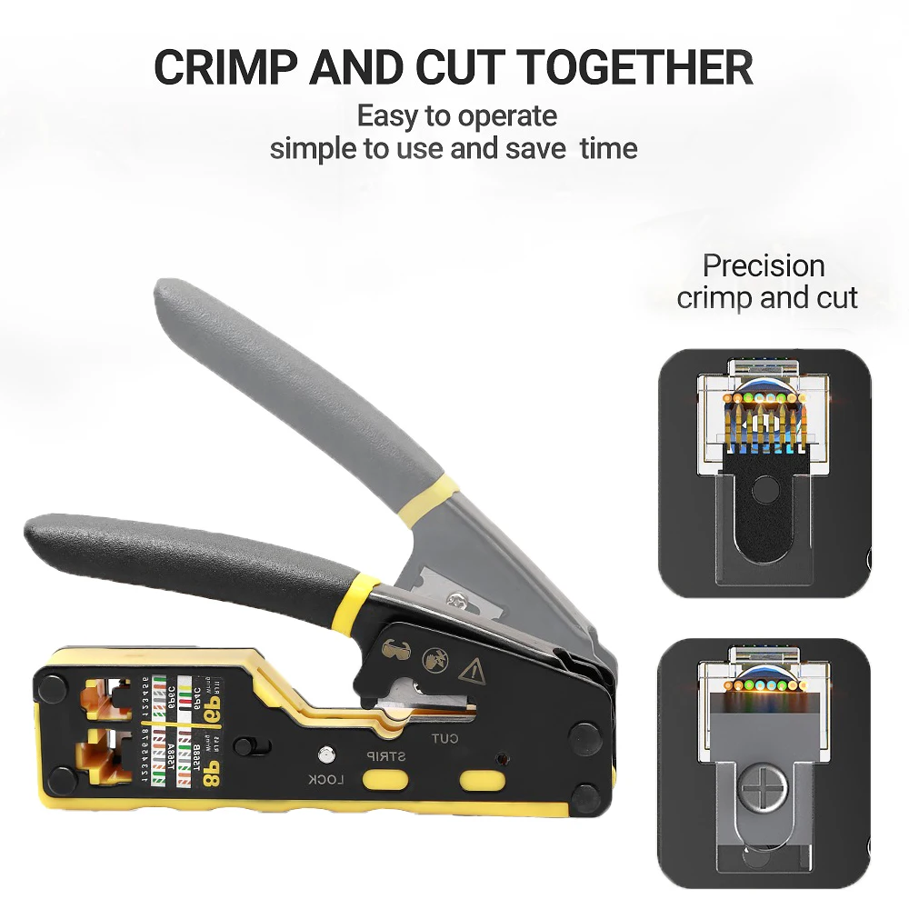 HOOLNX RJ45 Crimper Pass Through RJ45 Crimping Tool For CAT6 CAT5E Pass Thru Ethernet Modular Plugs 8P8C RJ11 Connectors