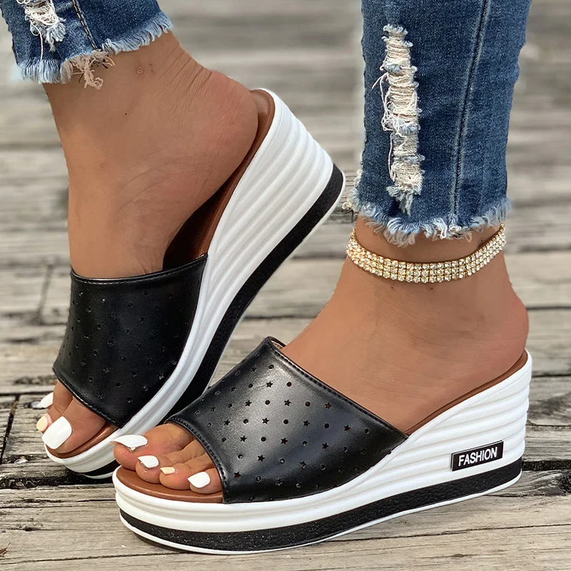 Womens High Heels Sandal Thick Bottom Casual Shoes Ladies Leisure Summer Wedges Sandals Woman Shoes Women Platform Mules Slipper