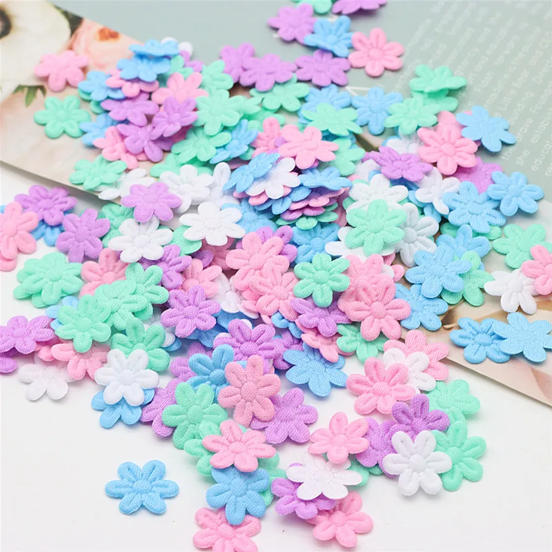 100pcs/pack five petal flower embossing DIY children hair accessories hairpin accessories accessories material cloth sticker 2cm