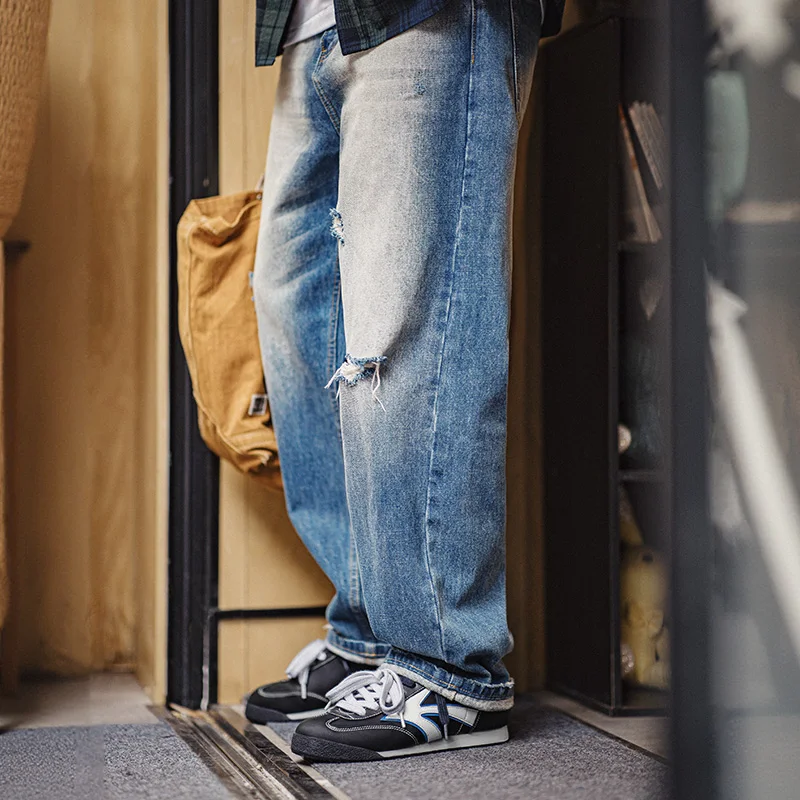 Maden Men's Casual Dual Lace-Up German Trainers Shoes Navy Blue Splice Sneakers Classic Low-Top Sporty Jogging Shoes for Walking