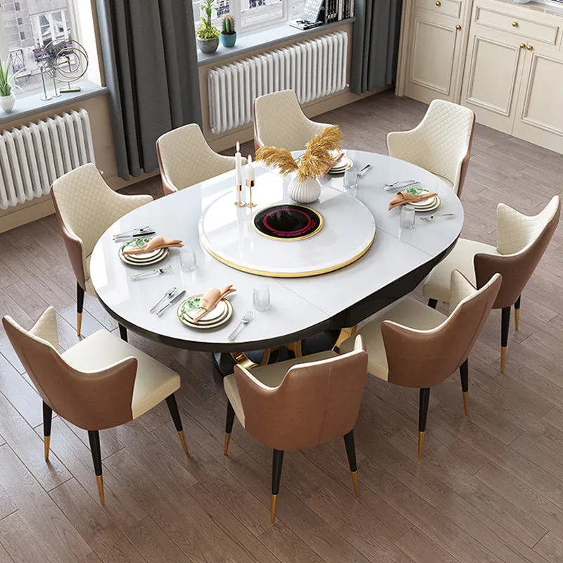 

Light luxury folding dining table tempered glass with turntable multi-functional telescopic household 1.2 pull 1.6 meters