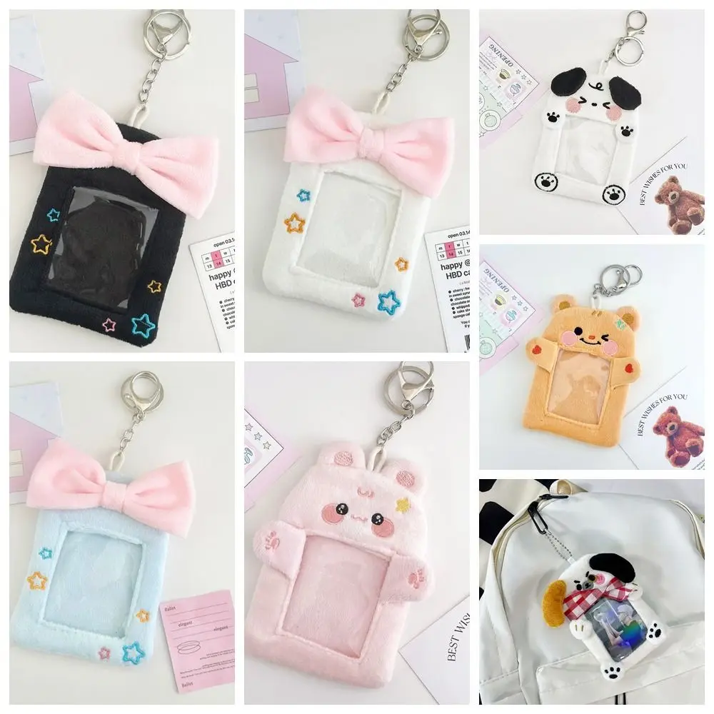 Porte-carte photo en peluche animal Kawaii, arc de dessin animé, porte-carte de bus, sac pendentif, étui de protection, pochette pour carte idole, étudiant