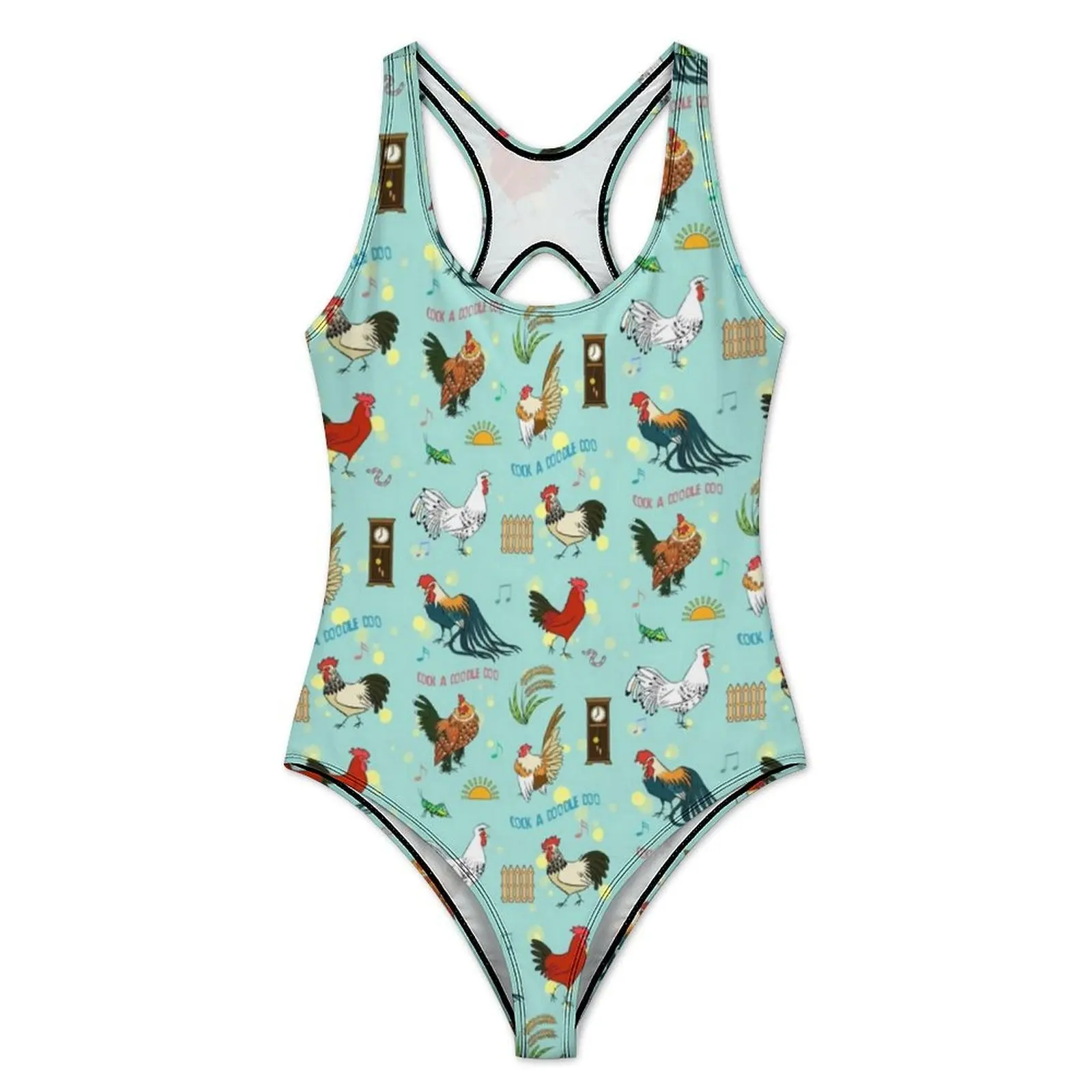 Pretty Cartoon Chicken Swimsuit Cute Roosters One Piece Swimwear Push Up Stylish Monokini Sexy Vacation Bath Graphic Swimsuits