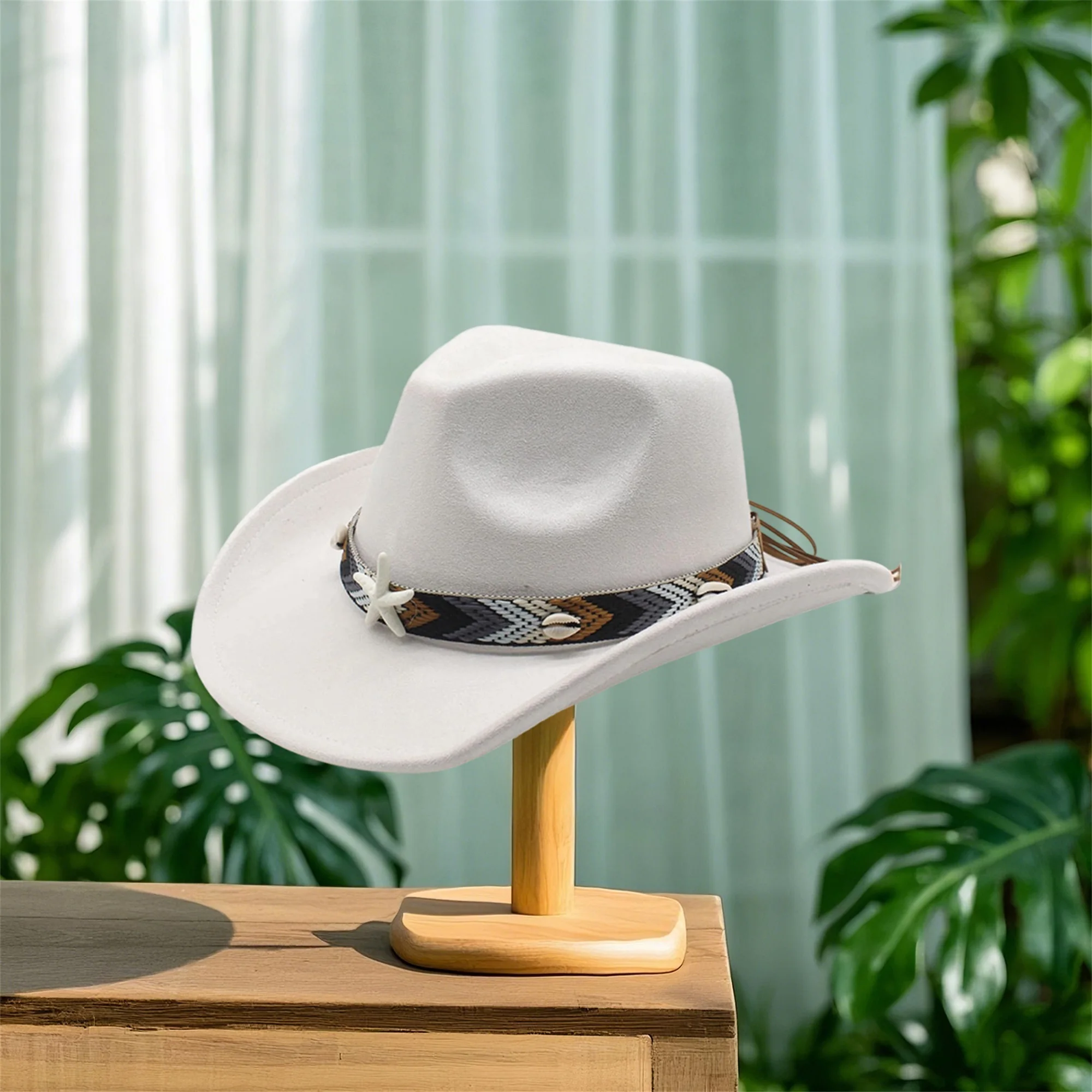 Chapeau de cowboy de style vintage pour casquette Fedora rétro unisexe avec coquille de conque et embellissements d'étoile de mer