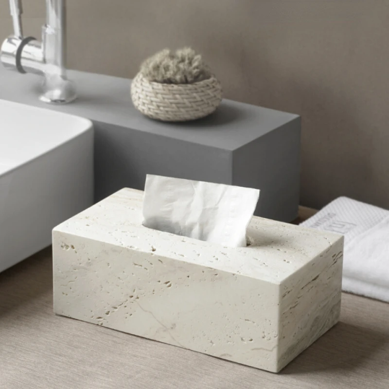 Simple modern natural marble Travertine tissue box creative home hotel desktop paper box decoration ornament