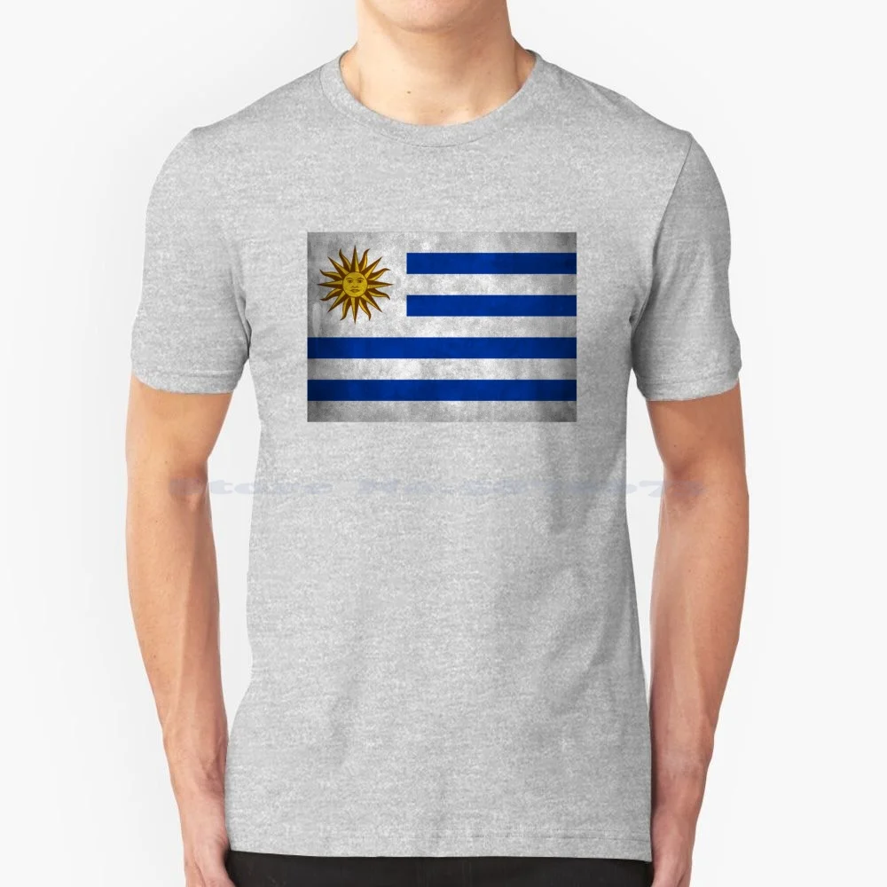 Uruguay Flag-Grunge Texture T Shirt 100% Cotton Tee South America Uruguay Flag Latin America Uruguayan Uruguay Country Atlantic