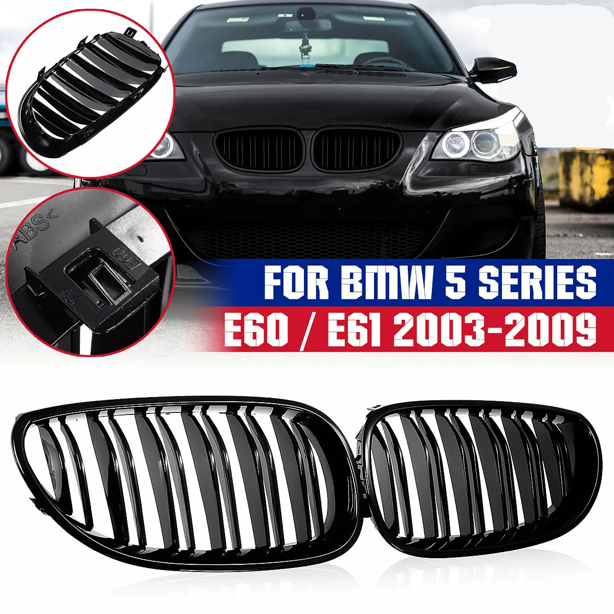 2x Car Front Sport Kidney Grilles Grill For BMW 5 Series M5 E60 E61 525i 528i 528xi 530i 2003-2010 Racing Grills Car Styling