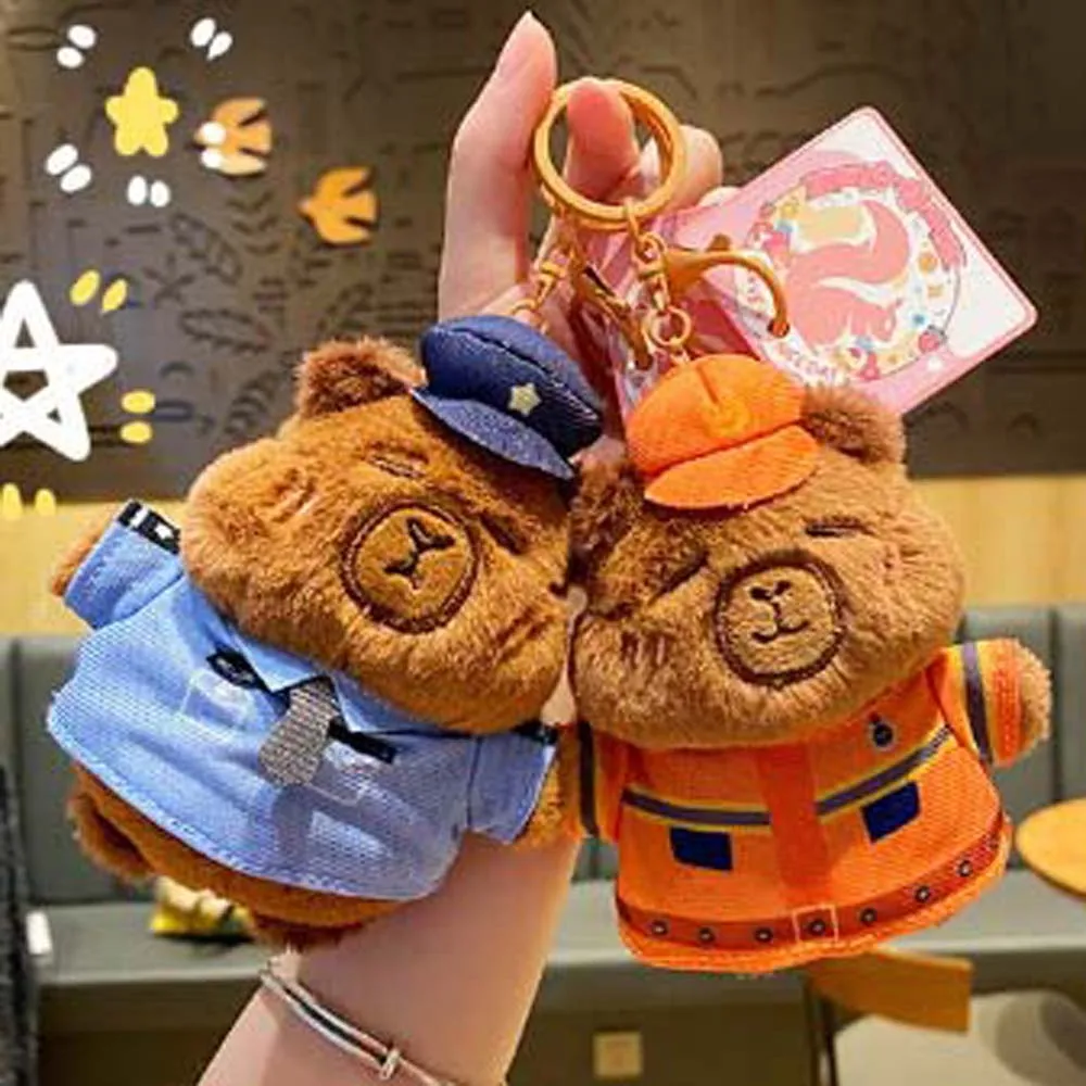 Backpack Decor Capybara Plush Keychain Police/Chef/Firefighter Soft Stuffed Capybara Plush Pendant Fluffy Bag Hanging