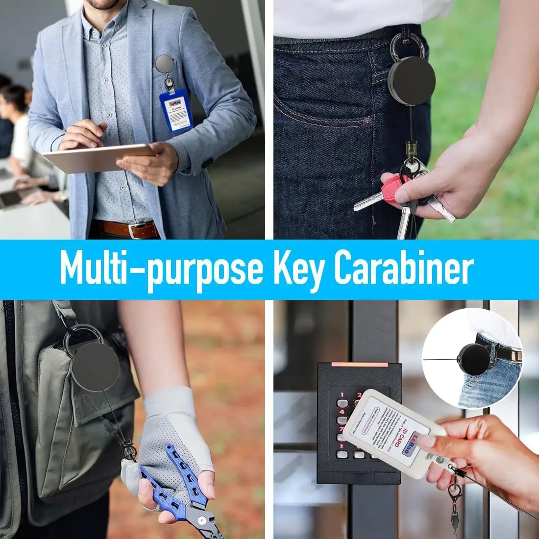 Black Electroplated Metal Easy Pull Retractable Keychain -  Multifunctional Roll Retractable Keychain for Men