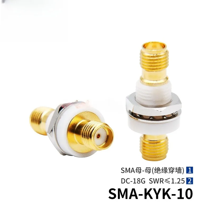 SMA-KYK-10 RF Coaxial Adapter, SMA Female to Female Insulated Bulkhead Panel Mount Connector, DC-18GHz, SWR ≤1.25
