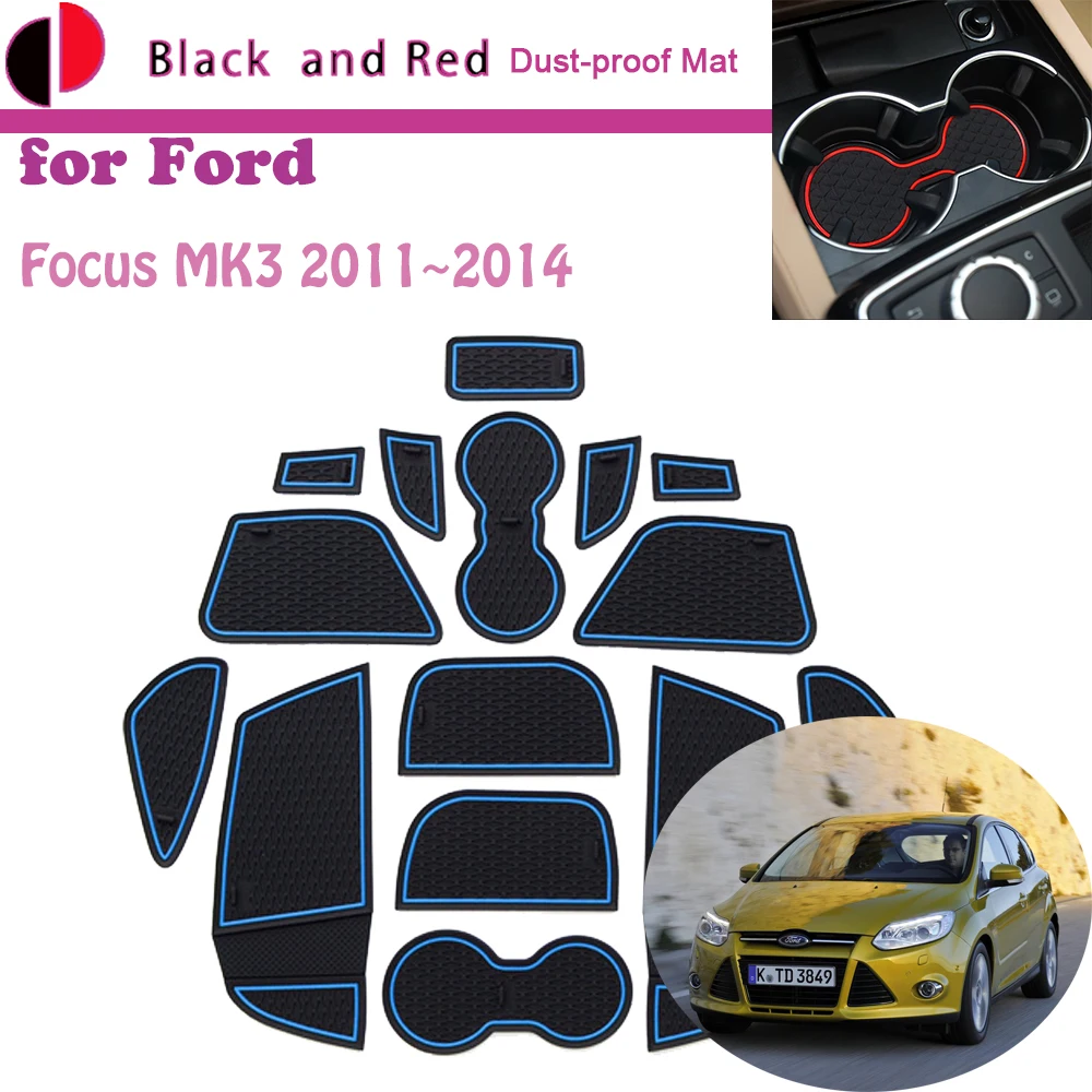 Rubber Door Groove Mat for Ford Focus 3 MK3 ST RS Facelift 2011~2014 Cup Cushion Gate Slot Coaster Inner Dust-proof Sticke Pad