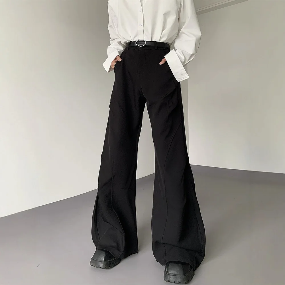 

American Retro Men's Pleat Micro Pants Casual High Waist Loose Fit Straight Leg Trousers for Young Adults