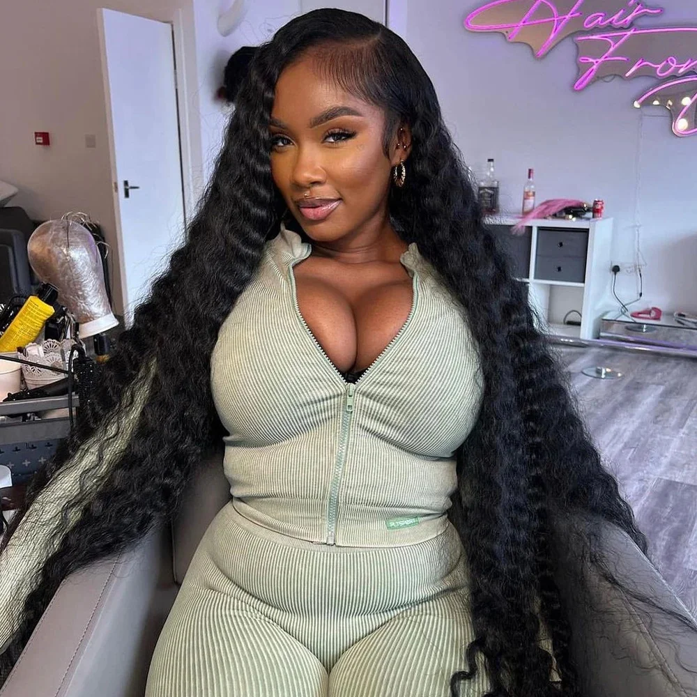 Nadine Deep Wave Wig Human Hair 13x6 HD Lace Frontal Wigs Water Wave Preplucked Lace Front Curly Wigs 30 34 Inch For Black Women