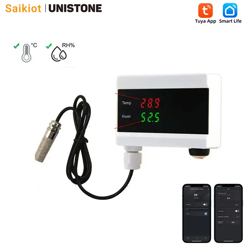 Saikiot Tuya Smart WIFI Temperature Humidity Sensor Thermometer Hygrometer Detector Industrial LCD Display Temperature Sensor