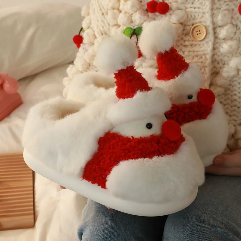 Christmas Snowman Cotton Home Shoes Slipper Women's Plush Cotton Slippers Winter Plush Slippers Thickened Home Thermal Slippers
