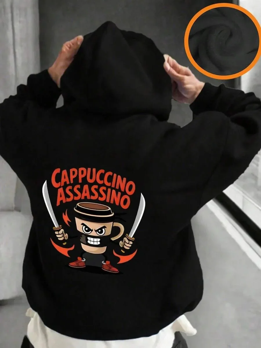 

Autumn and Winter "Hilarious Cappuccino Assassin" Fun - Trendy Cotton Hoodie, Stylish Whimsical Sweatshirt